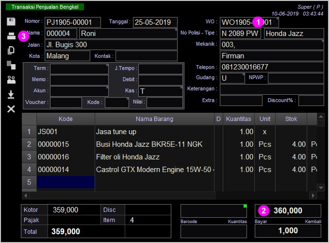 Penjualan bengkel - input2