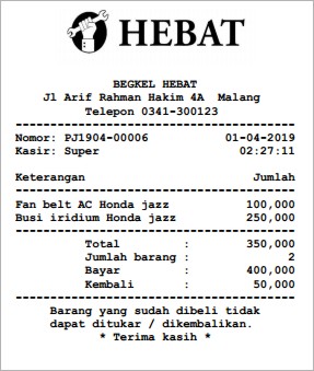 Penjualan ritel - struk