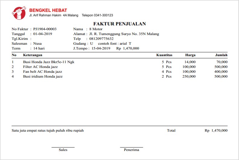 Penjualan distributor - Faktur