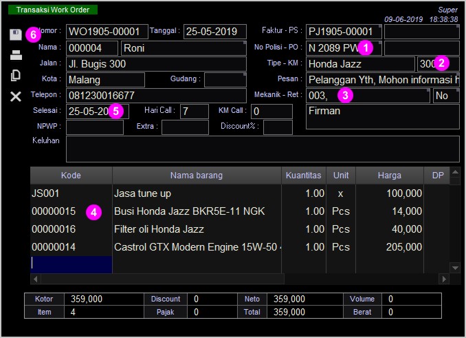 Penjualan bengkel - input